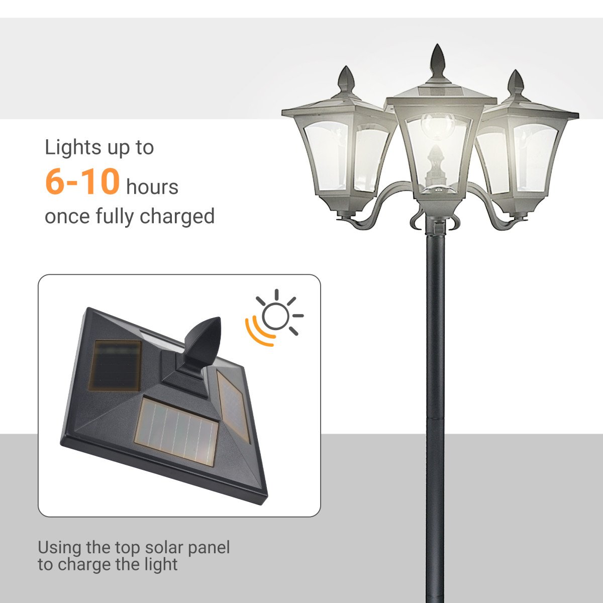 Outdoor Solar Lamp Post, Vintage Style, Dimmable, Waterproof, for Garden Lawn Pathway Walkway, Black