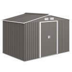 9x6 Galvanized Steel Ventilated Garden Storage Shed with Double Doors, Foundation Kit, Grey