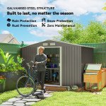 9x6 Galvanized Steel Ventilated Garden Storage Shed with Double Doors, Foundation Kit, Grey