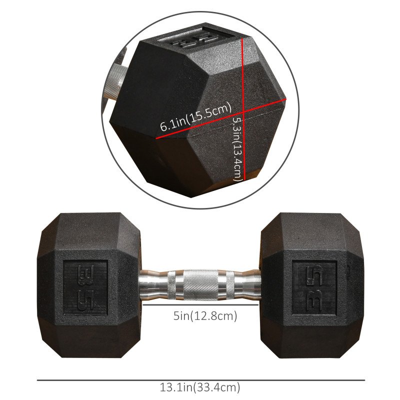 Soozier 35lbs Rubber Hex Dumbbell, Weight Dumbbell Hand Weight Barbell for Body Fitness Training for Home Office Gym, Black