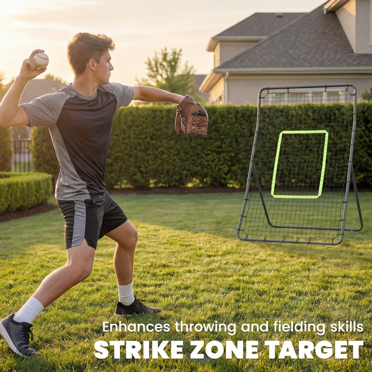 Soozier 4 x 5.7ft Volleyball Rebounder Net with Strike Zone, Baseball Lacrosse Training Net for Pitching and Fielding