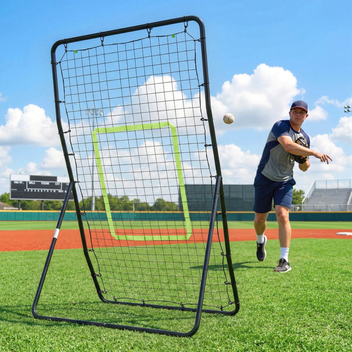 Soozier 4 x 5.7ft Volleyball Rebounder Net with Strike Zone, Baseball Lacrosse Training Net for Pitching and Fielding