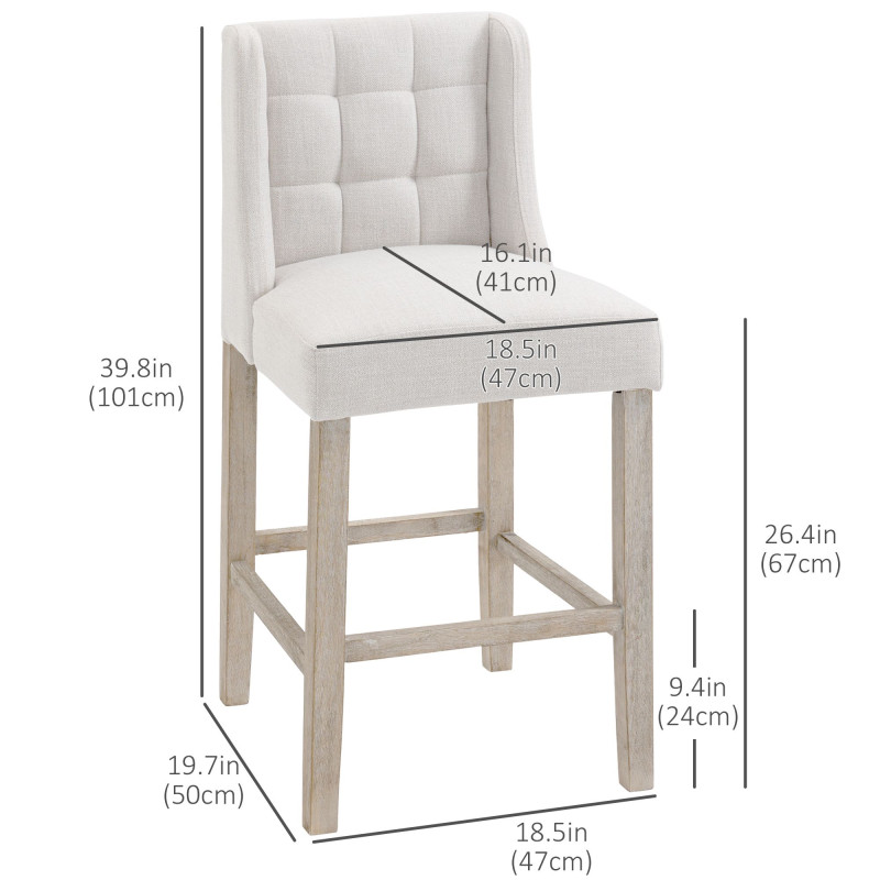Modern Counter Bar Stools Tufted Upholstered Counter Chairs Set of 2 for Kitchen, Beige