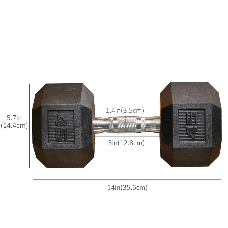 Soozier 45lbs Rubber Hex Dumbbell, Weight Dumbbell Hand Weight Barbell for Body Fitness Training for Home Office Gym, Black