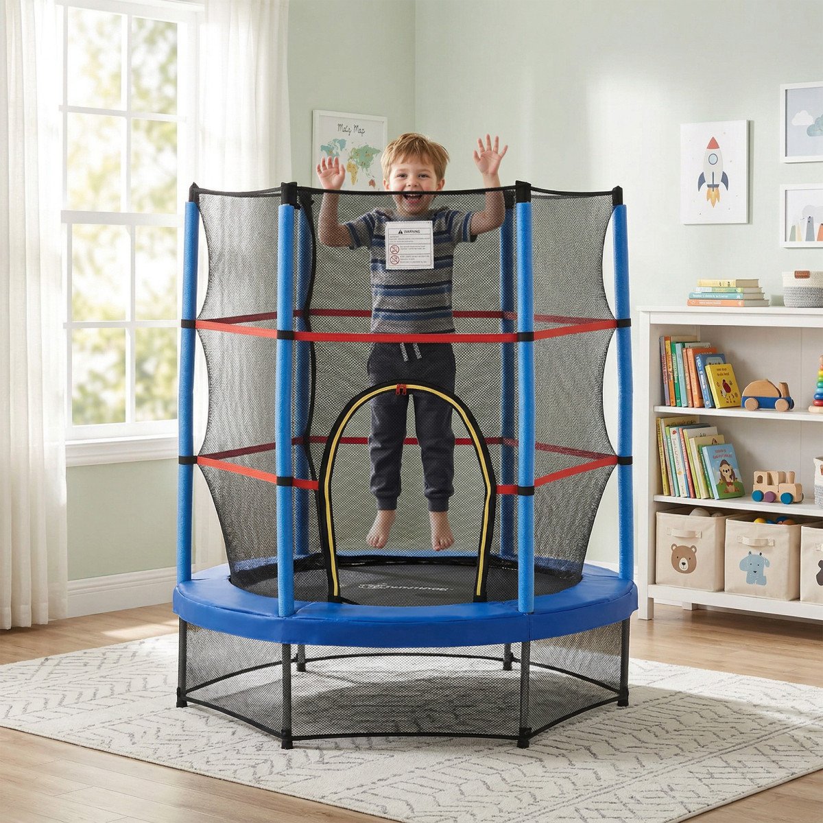 55" Kids Trampoline with Enclosure Net for Indoor/Outdoor, Trampoline for Boys and Girls Age 3-6 Years, Blue