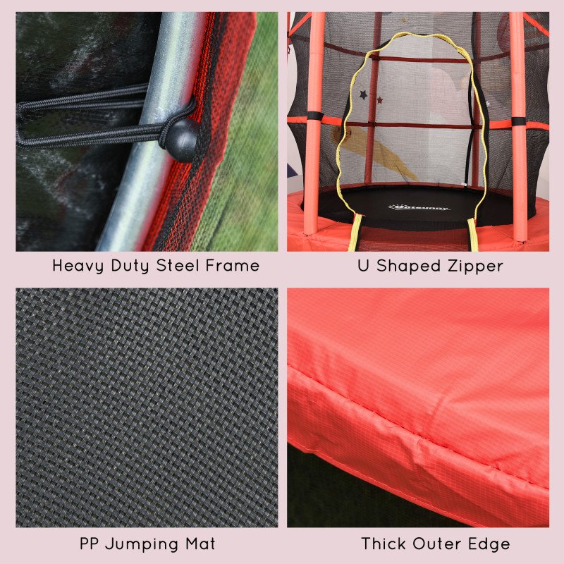 55" Kids Trampoline with Enclosure Net for Indoor/Outdoor, Trampoline for Boys and Girls Age 3-6 Years, Red