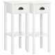 2 Tier Side Table, Set of 2, Narrow Tall End Table with Drawer and Shelf, Slim Wooden Nightstand for Living Room, Bedroom, Hallway, White