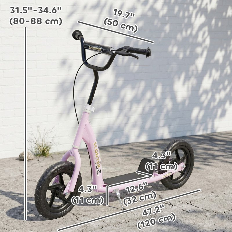 Kids Scooter with 12" EVA Big Tires, Street Bike Bicycle for Teens with Adjustable Height Handle for 5-12 Year Old, Pink