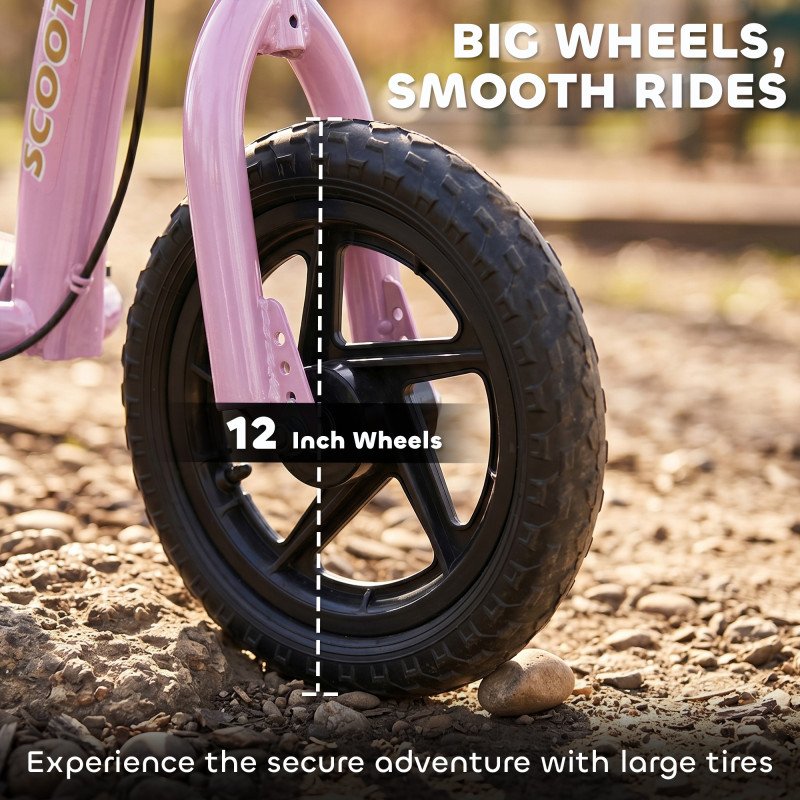 Kids Scooter with 12" EVA Big Tires, Street Bike Bicycle for Teens with Adjustable Height Handle for 5-12 Year Old, Pink