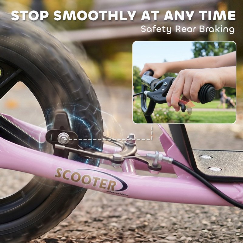 Kids Scooter with 12" EVA Big Tires, Street Bike Bicycle for Teens with Adjustable Height Handle for 5-12 Year Old, Pink