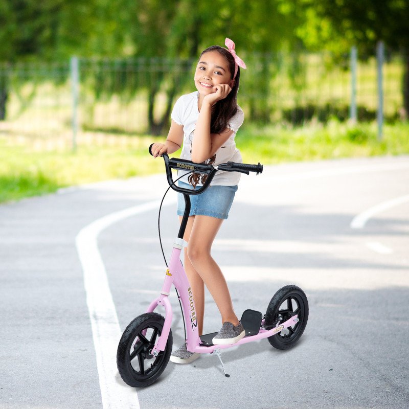 Kids Scooter with 12" EVA Big Tires, Street Bike Bicycle for Teens with Adjustable Height Handle for 5-12 Year Old, Pink