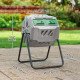 Tumbling Compost Bin Outdoor Dual Chamber 360° Rotating Composter 43 Gallon with Sliding Doors, Dark Green