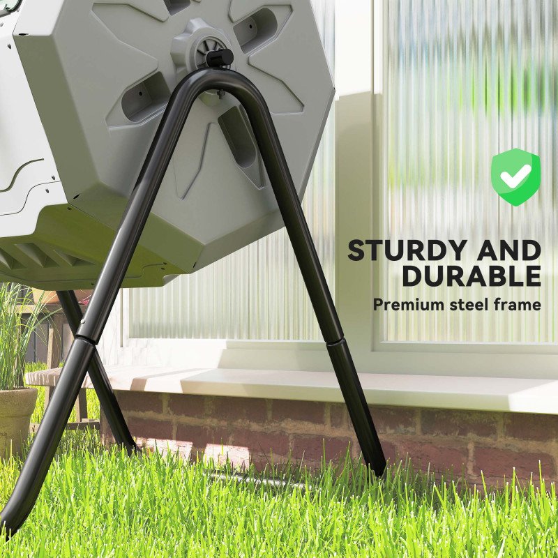 Tumbling Compost Bin Outdoor Dual Chamber 360° Rotating Composter 43 Gallon with Sliding Doors, Dark Green