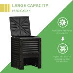 Garden Compost Bin Large Outdoor Compost Container 80 Gallon Fast Creation of Fertile Soil Aerating Compost Box, Easy Assembly, Black