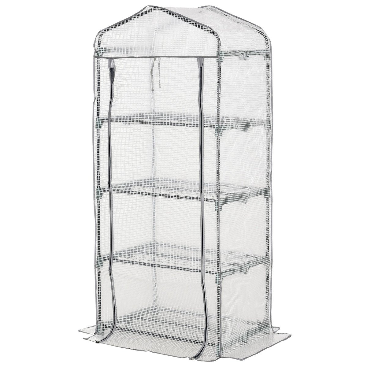 Portable Greenhouse Outdoor Hot House with 4 Tier Shelves, Steel Frame, PE Cover, 28" x 20" x 63" , White