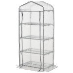 Portable Greenhouse Outdoor Hot House with 4 Tier Shelves, Steel Frame, PE Cover, 28" x 20" x 63" , White