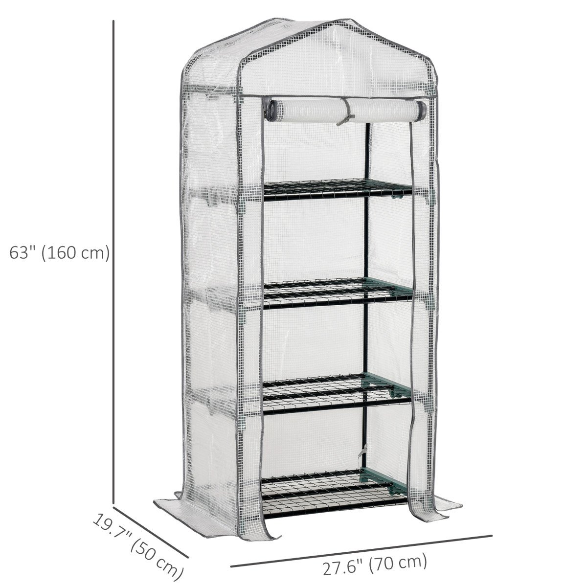 Portable Greenhouse Outdoor Hot House with 4 Tier Shelves, Steel Frame, PE Cover, 28" x 20" x 63" , White