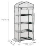 Portable Greenhouse Outdoor Hot House with 4 Tier Shelves, Steel Frame, PE Cover, 28" x 20" x 63" , White