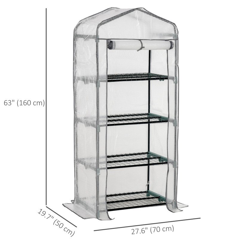 Portable Greenhouse Outdoor Hot House with 4 Tier Shelves, Steel Frame, PE Cover, 28" x 20" x 63" , White