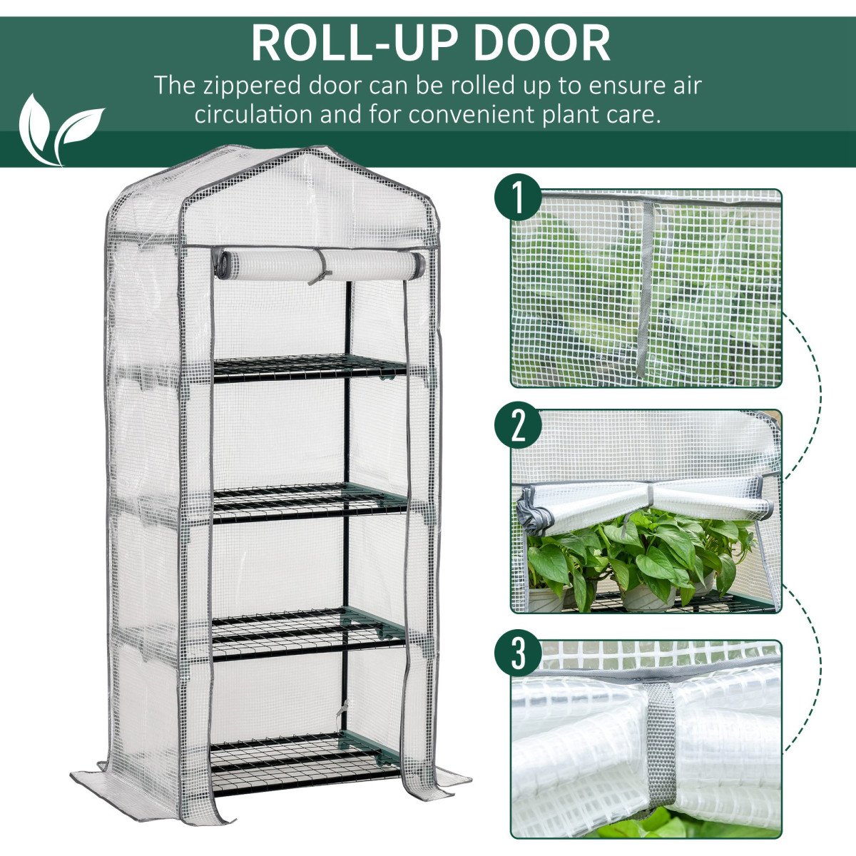 Portable Greenhouse Outdoor Hot House with 4 Tier Shelves, Steel Frame, PE Cover, 28" x 20" x 63" , White