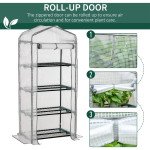 Portable Greenhouse Outdoor Hot House with 4 Tier Shelves, Steel Frame, PE Cover, 28" x 20" x 63" , White