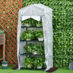 Portable Greenhouse Outdoor Hot House with 4 Tier Shelves, Steel Frame, PE Cover, 28" x 20" x 63" , White