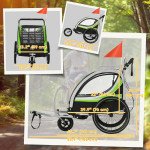 Aosom 3-in-1 Bike Trailer for Kids, Running Stroller with 2 Seats, Jogging Cart with 5-Point Harness, Storage Units, Green
