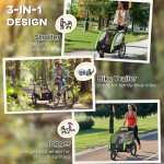 Aosom 3-in-1 Bike Trailer for Kids, Running Stroller with 2 Seats, Jogging Cart with 5-Point Harness, Storage Units, Green