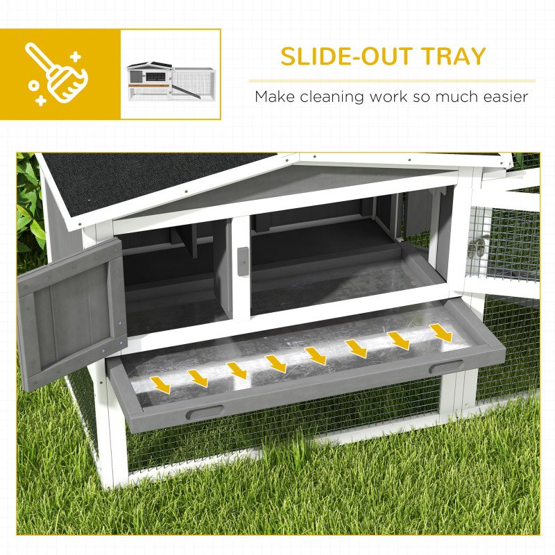 Wooden Rabbit Hutch Guinea Pig House with Removable Tray, Openable Roof, Trough, Run for Tortoises and Ferrets, Grey