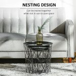 Set of 3 Nesting Coffee Tables with Storage, Round End Table with Removable Tray, Basket Side Tables with Metal Frame for Living Room, Black