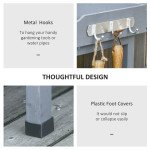 Outdoor Garden Wooden Potting Bench Work Station Table Tool Storage Shelf w/ Hooks, Grey