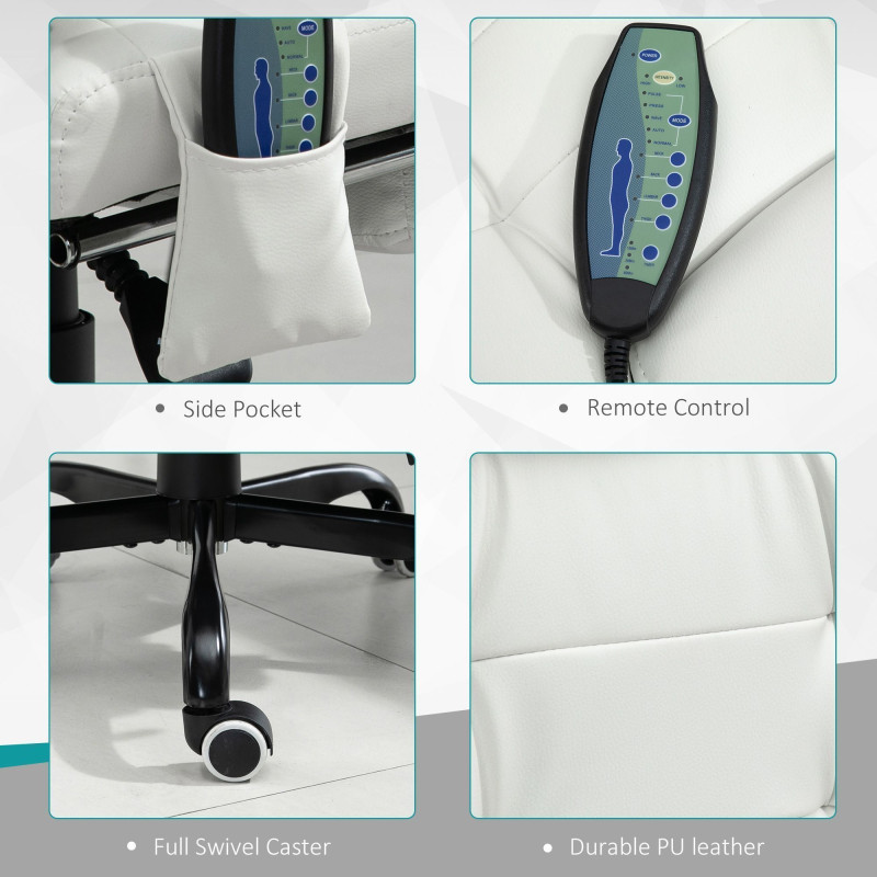 7-Point Vibrating Massage Chair, Reclining Office Chair with Footrest, Reclining Back, Adjustable Height, White
