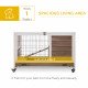 Wooden Indoor Rabbit Hutch Elevated Bunny Cage Habitat with Enclosed Run with Wheels, Ideal for Rabbits and Guinea Pigs, Brown