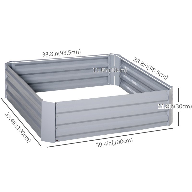 39" x 39" x 12" Set of 2 Raised Garden Bed, Elevated Planter Box with Galvanized Steel Frame for Growing Flowers, Herbs, Succulents, Grey