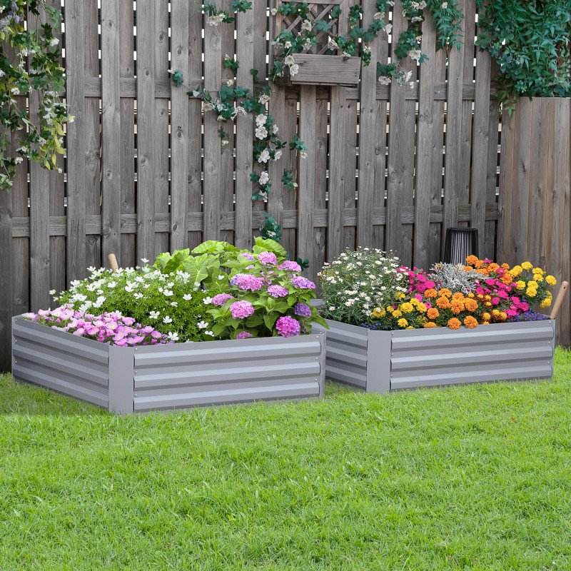 39" x 39" x 12" Set of 2 Raised Garden Bed, Elevated Planter Box with Galvanized Steel Frame for Growing Flowers, Herbs, Succulents, Grey
