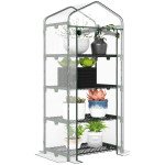 Portable Greenhouse with 4 Tier Shelves Outdoor Hot House, Steel Frame, PVC Cover, 28" x 20" x 63", Transparent