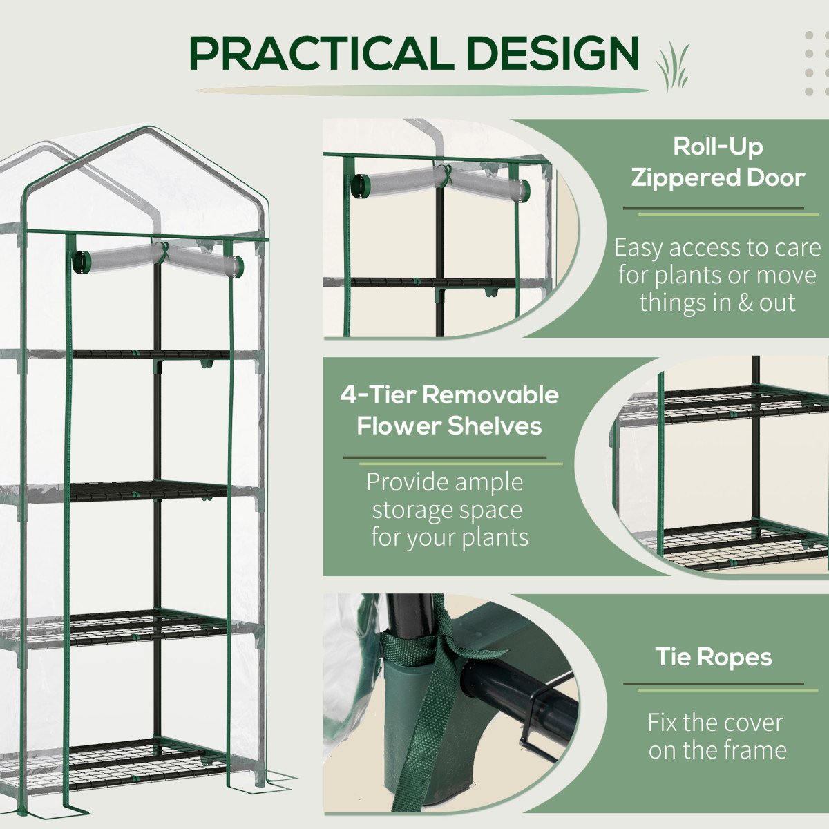 Portable Greenhouse with 4 Tier Shelves Outdoor Hot House, Steel Frame, PVC Cover, 28" x 20" x 63", Transparent
