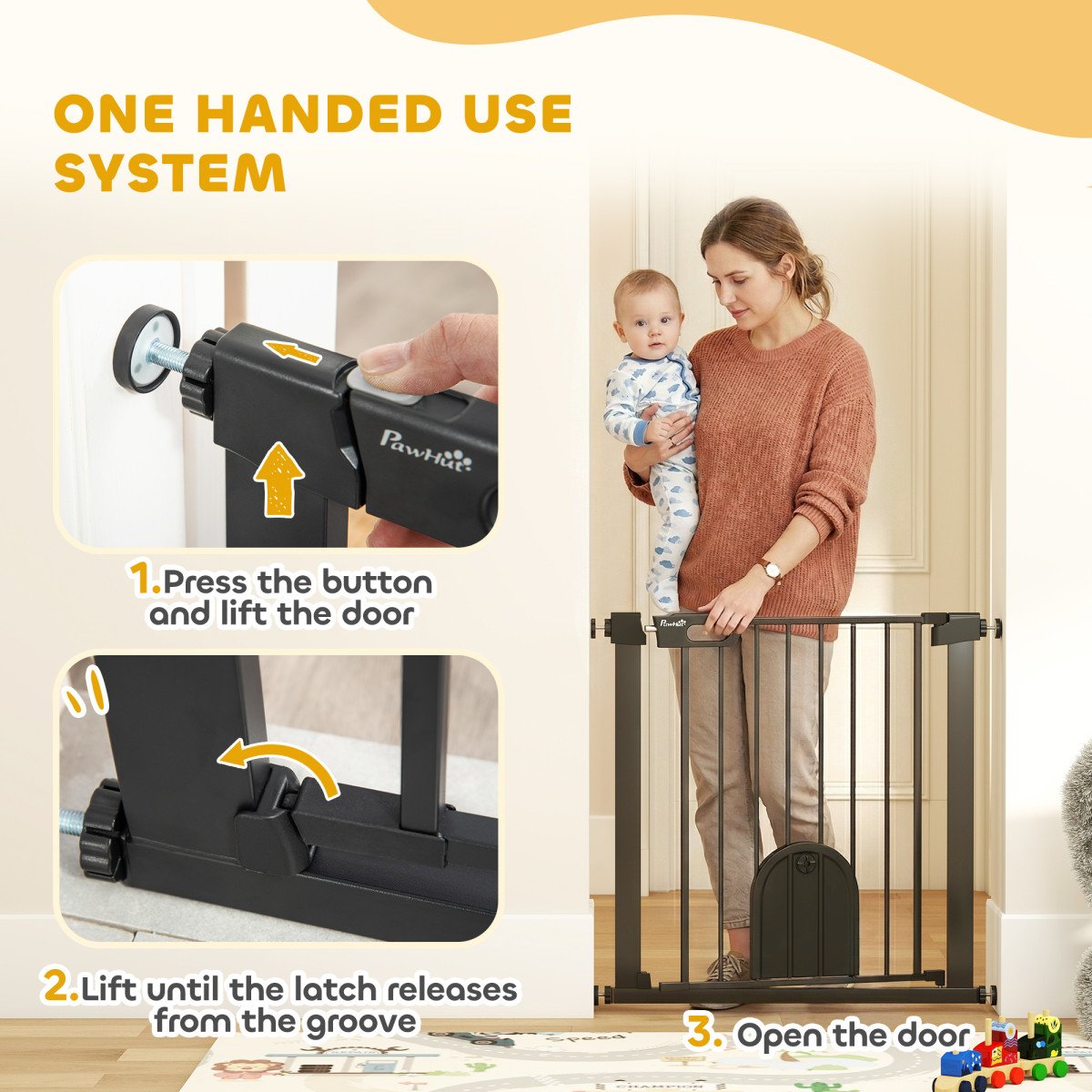 30"-32" Extra Wide Pet Gate Barrier with Small Door, 30"H Dog Gate with Safety Gate Barrier, Stair Pressure Fit, Black