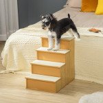 Dog Steps Pet Stairs for Bed Cat Ladder for Couch with Non-Slip Carpet, 15.7" x 23.2" x 21.3", Natural Wood