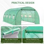 Walk-in Tunnel Greenhouse, 19 x 10 x 6.6 ft Hoop House with Zipped Roll-Up Door, 8 Mesh Windows, Wind Resistance Level 4, Green