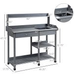 Potting Bench Table Garden Work Bench Workstation with Drawer, Removable Sink, Storage Shelves and Hooks for Patio, Courtyards, Balcony