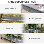 Potting Bench Table Garden Work Bench Workstation with Drawer, Removable Sink, Storage Shelves and Hooks for Patio, Courtyards, Balcony