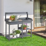 Potting Bench Table Garden Work Bench Workstation with Drawer, Removable Sink, Storage Shelves and Hooks for Patio, Courtyards, Balcony