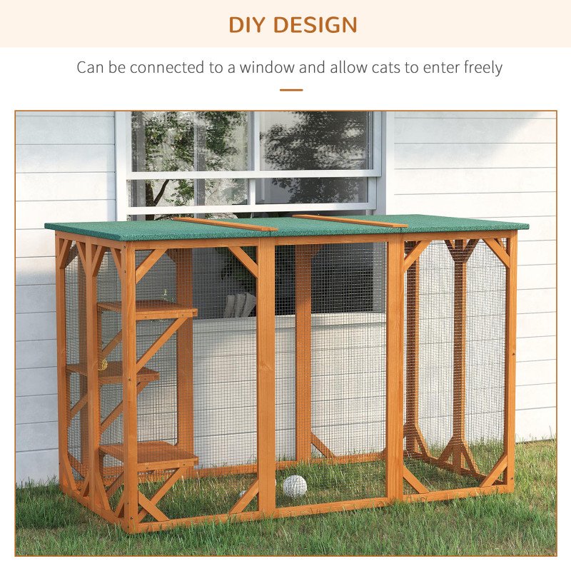 71"L Catio Outdoor Cat Enclosure, Indoor Cat Cage, Pet House, Small Animal Hutch for 1-2 Rabbit, Kitten, Kitty Crate Kennel w/ Waterproof Roof, Multi-Level Platforms, Orange