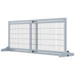 41"-71" Wooden Freestanding Pet Gate with Support Feet, for Small Medium Dogs, Grey-Blue