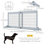 41"-71" Wooden Freestanding Pet Gate with Support Feet, for Small Medium Dogs, Grey-Blue
