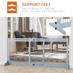 41"-71" Wooden Freestanding Pet Gate with Support Feet, for Small Medium Dogs, Grey-Blue