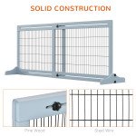 41"-71" Wooden Freestanding Pet Gate with Support Feet, for Small Medium Dogs, Grey-Blue