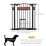 29.1''-31.5'' Extra Wide Dog Gate with Cat Door, 30"H Stair Gate with Extension, Wall Cups, Pressure Fit, Auto Close, Double Locking, for Doorways, Hallways, Stairs, Black