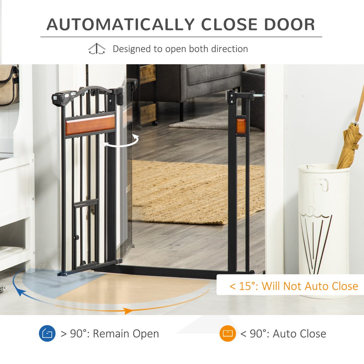 29.1''-31.5'' Extra Wide Dog Gate with Cat Door, 30"H Stair Gate with Extension, Wall Cups, Pressure Fit, Auto Close, Double Locking, for Doorways, Hallways, Stairs, Black